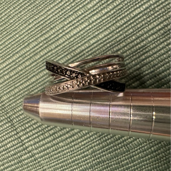 Sterling Silver and Diamond Black and White Right Hand Ring - Picture 5 of 11